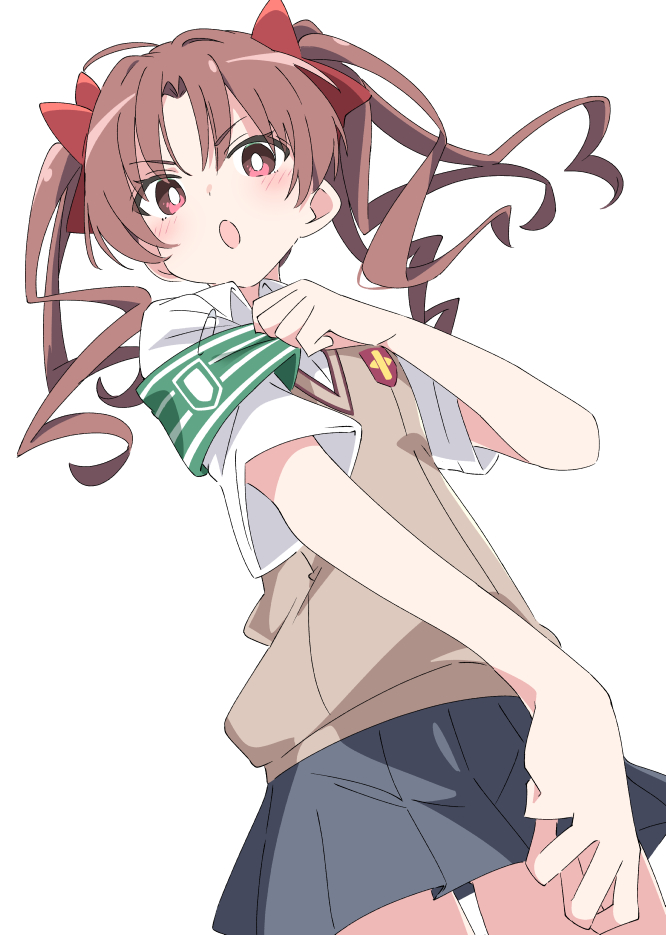 shirai kuroko 1girl solo twintails tokiwadai school uniform skirt school uniform brown hair  illustration images