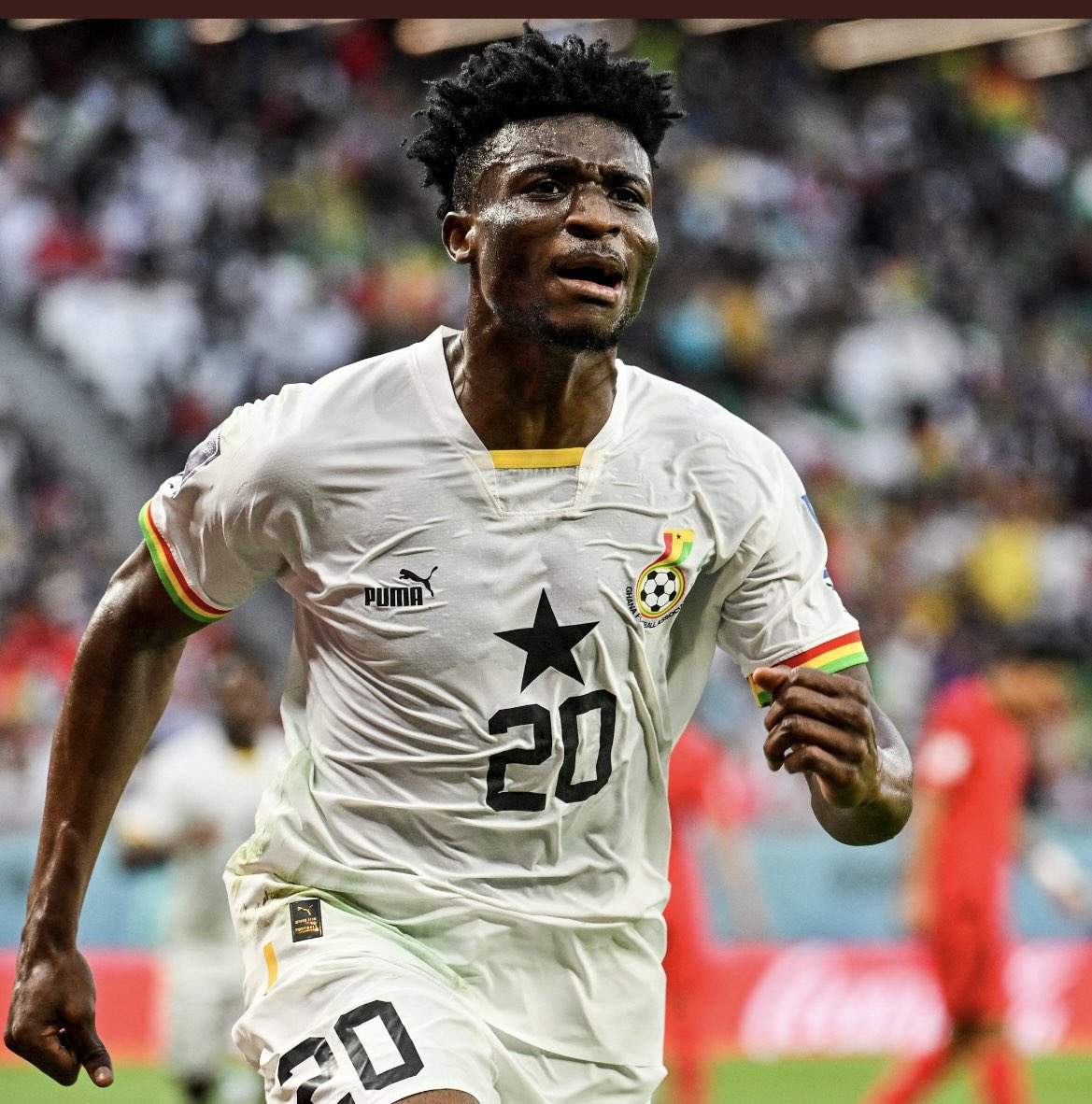 MimosaFawaz's tweet photo. Man of the match ! 

Mohamed Kudus played his heart out for the Ghana 🇬🇭 colours today. 

2 goals ⚽️⚽️ 

Letting the world know he’s arrived on the biggest stage. 

Remember his name. https://t.co/HnksRUlneE