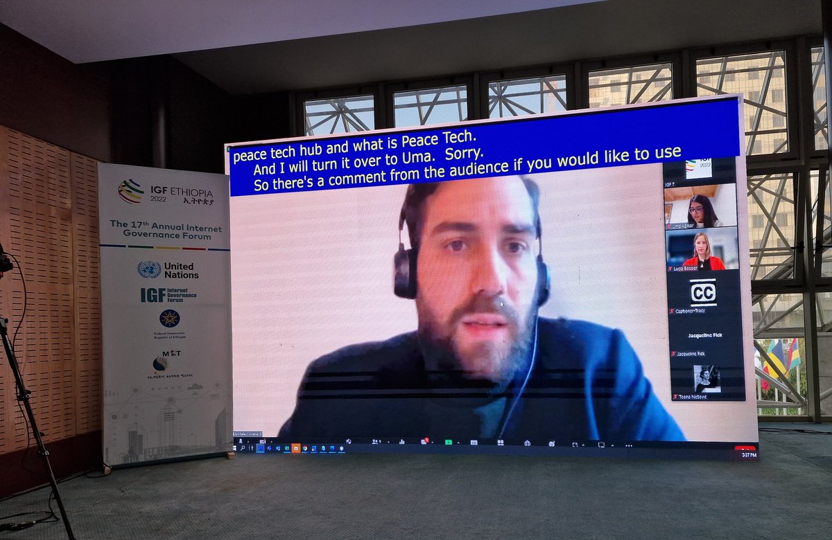 andreacalderaro's tweet photo. Kicking off the hybrid #GlobalPeaceTechHub session in Addis Ababa exploring the multiple intersections between Tech & Peace at the UN #InternetGovernanceForum2022 #IGF2022 @IGFEthiopia2022 https://t.co/lluN6nV3IE