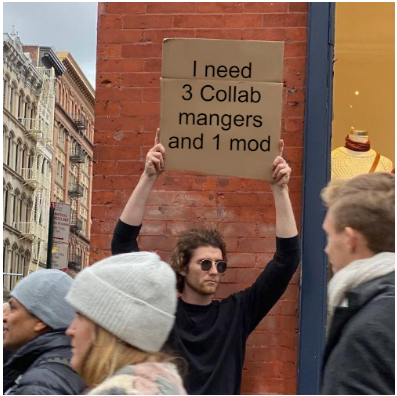 I need 3 Paid Collab managers and 1 mod. Collab managers should do at least 10 collabs a day and mod online 6 hours a day. Drop your discord in the comments and DM me info about you on discord "Pedro xd#2750"