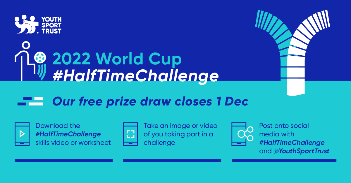 YouthSportTrust's tweet photo. Last chance! Share an image or video taking part in our #HalfTimeChallenge worksheets or skills challenge to be entered into our free prize draw to win an Adidas football!

❌Closes 11:59pm Thurs 01 Dec
⚽️Tag @YouthSportTrust and #HalfTimeChallenge 

Visit https://t.co/esBuxaokBJ https://t.co/JmwlufceNw