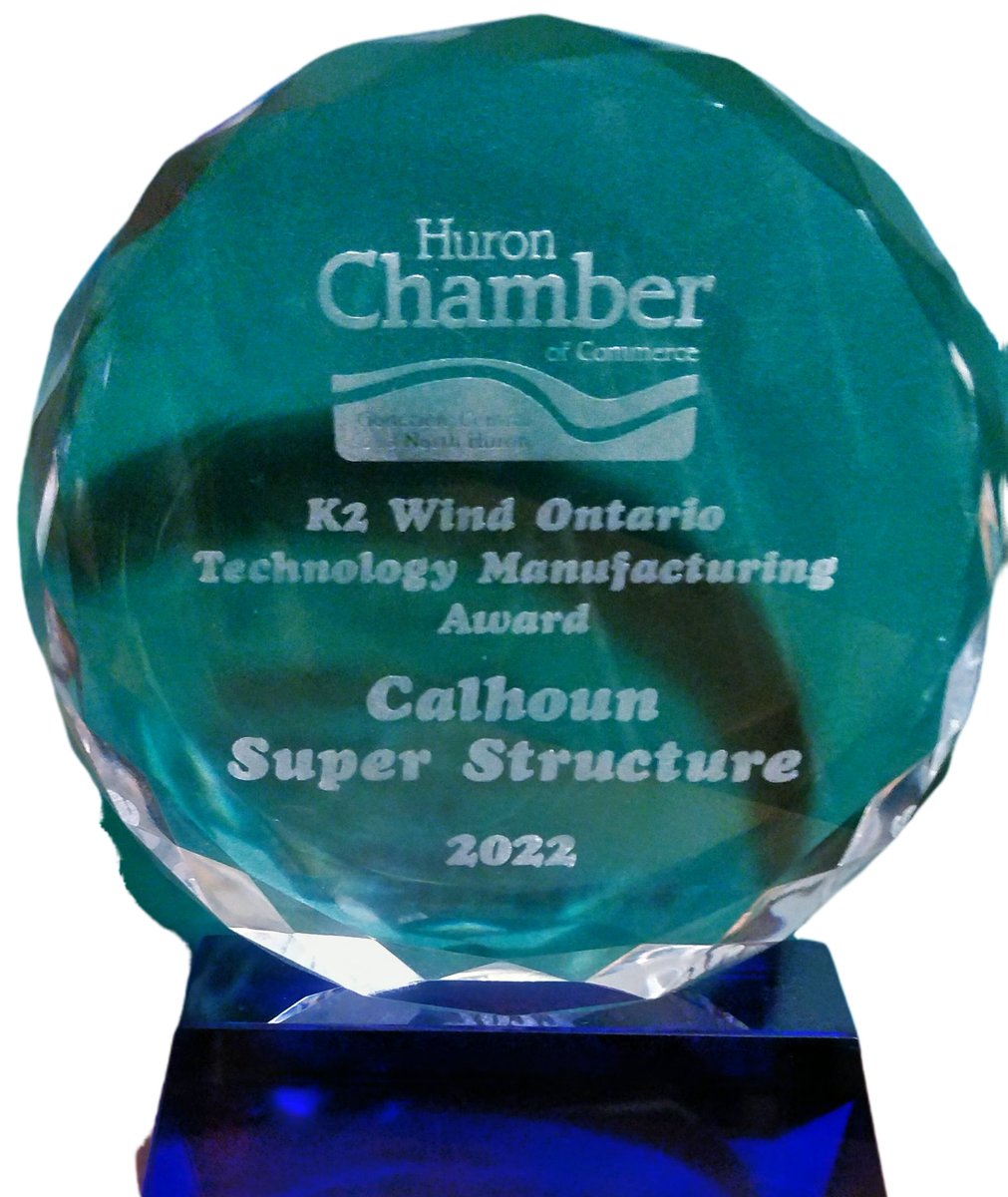 CalhounSS's tweet image. Excited to share another award win in 2022; the Huron Chamber #SpiritofSuccess K2 Wind Ontario Technology Manufacturing Award #ourstrengthisinourstructure