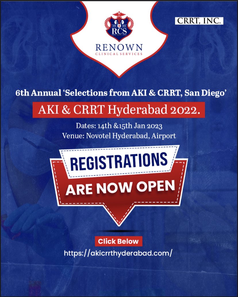 DrSriNayan's tweet photo. Join us for the 6th Annual ‘Selections from AKI &amp; CRRT, San Diego’
Updates in ICU Medicine
January 14-15, 2023
Novotel Airport Hyderabad         https://t.co/ayBDnkNpCJ https://t.co/jXbFLiaXUi