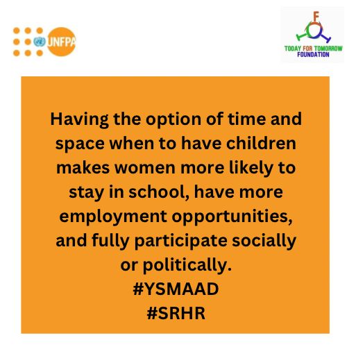 If young girls know this early, they are likely to put more effort at school as against the notion that all their education will end up in the kitchen. Family planning is important.

#YSMAAD @UNFPANigeria @ullamuller @docdansal @KorieUNFPA @ThatGirlTinuke