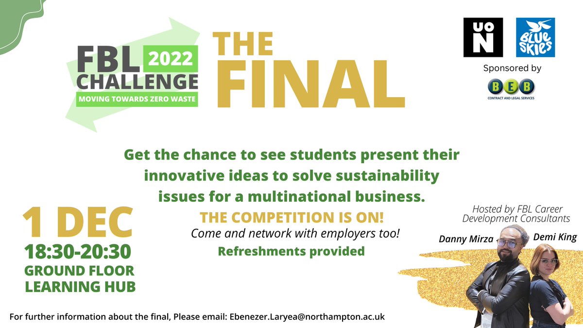 blueskiesfruit's tweet photo. The #FBLChallenge returns this Thursday, and we’re looking forward to seeing what the students from the @UniNorthantsFBL have to present in this year's theme ‘Moving Towards Zero Waste’.
#BlueSkies #UON #FBLChallenge #Sustainability #Innovation #ZeroWaste https://t.co/T9DO3PepuB