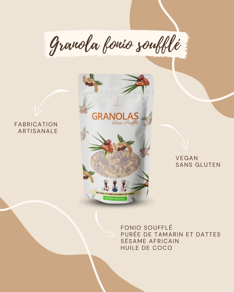 Poulhobj's tweet photo. #Zoom sur notre #granola au #fonio soufflé 🌱
#glutenfree et #vegan, notre granola est garanti sans conservateurs ni additifs ! ❌

Un en-cas gourmand à base d’ingrédients #éthiques, parfait pour faire le plein d’#énergie. ⚡️

#HealthyFood #madeinbenin #Food @initiatives229 https://t.co/CprH86KG5v