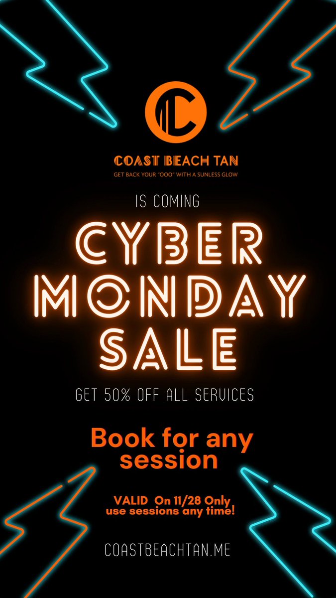 TanCoast's tweet image. CYBER MONDAY 

@coast_beachtan get 50% OFF spray tanning sessions!!

This SALE lasts until Midnight tonight &amp;amp; then it’s gone!

Use session’s any time!! 

coastbeachtan.me