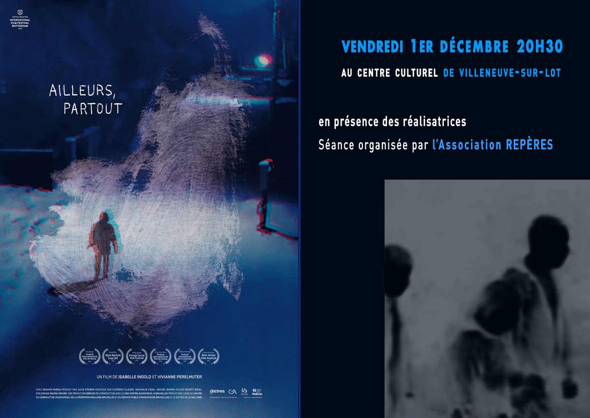 Nous serons #ViviannePerelmuter et moi à #VilleneuveSurLot ce #vendredi2décembre pour une projection unique à 20h30 de #AilleursPartout au centre culturel de Villeneuve-sur-Lot. Dans l'attente du plaisir de vous y retrouver. Bande-Annonce : vimeo.com/385959017