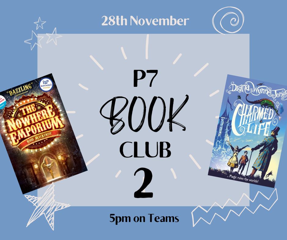 P7 Book Club is tonight ❗️
We hope you are enjoying reading the fantastic books on your Kindle.
This time we will be hearing about The Nowhere Emporium and Charmed Life✨
Check your email inbox for invites and join us at 5pm