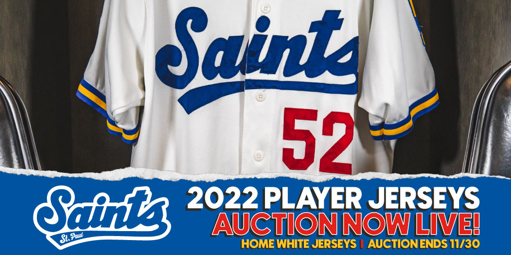 St. Paul Saints on X: Get your holiday shopping done early with an  authentic Saints jersey! The auction for the 2022 Home White jerseys closes  on November 30! Place your bids now
