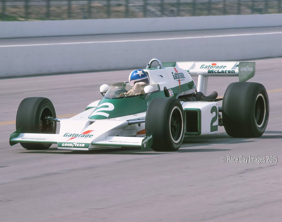 #McLarenMonday we usually think of #McLaren in their papaya livery. Here's 3 x #Indy500 Champ Johnny Rutherford in his  distinctive 1975 Gatorade M-16E. At that time @Gatorade was an Indianapolis-based Stokley-VanCamp brand. @ArrowMcLarenSP @McLarenF1 @IndyCar @IMSMuseum @ndcar