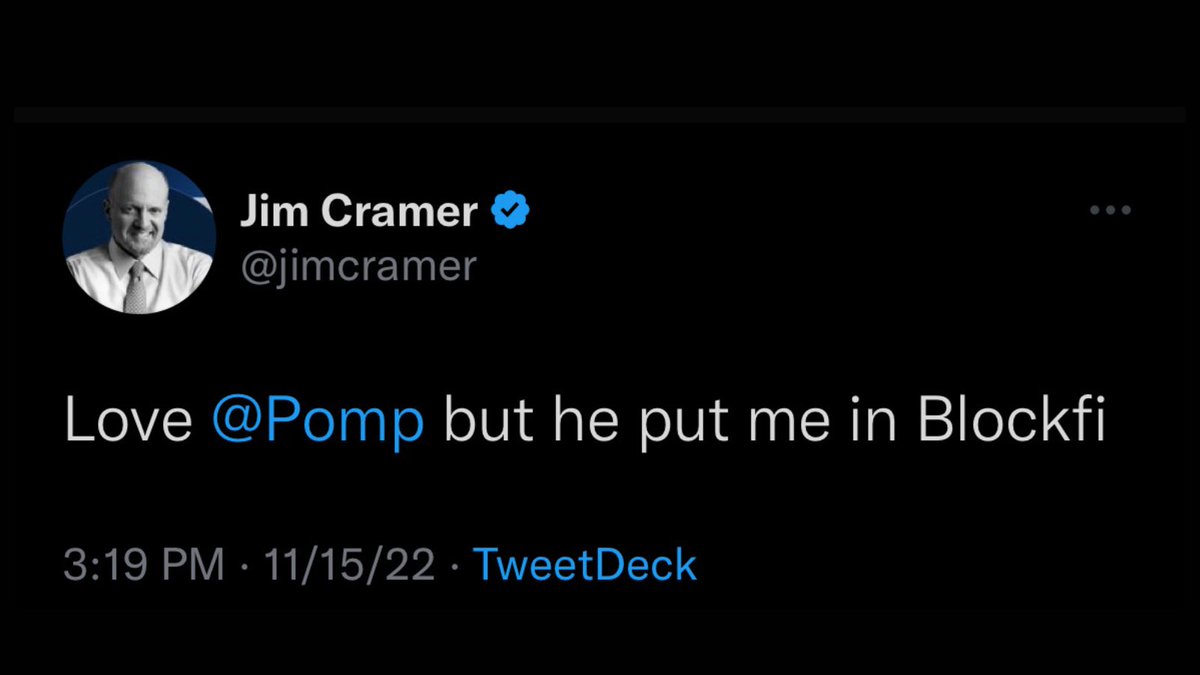 BlockFi has officially filed for Chapter 11 Bankruptcy. This isn’t a surprise because Jim Cramer endorsed them.