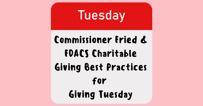 NikkiFriedFL's tweet photo. This #GivingTuesday, I encourage everyone to review @FDACS’ list of best practices to avoid scams and sham charities, so that your generosity can reach the people and causes you’re so kindly supporting. ❤️