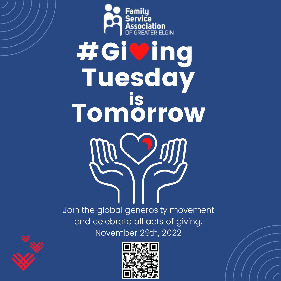 FSAElgin's tweet image. Help changes lives this year on #GivingTuesday 💚 
Give the gift of hope and give to FSA to help support our neighbors receive the mental health services they need and deserve. 

Scan the QR code or click the link to learn more and donate.  buff.ly/3GWA1FM