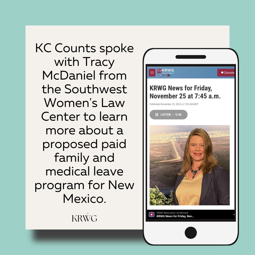Tracy McDaniel with Southwest Women's Law Center recently spoke with KRWG on why NM needs a Paid Family &amp; Medical Leave program and how the state is taking initial steps to implement this vital worker safety-net program: ow.ly/E1GZ50LOqRP
#PFML #nmpol #nmleg #WorkersRights