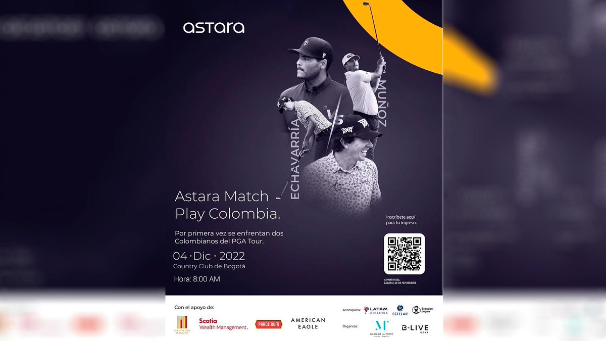 GolfFestLA's tweet photo. El 4 de diciembre será el esperado ASTARA MATCH COLOMBIA!
Muñoz Vs. Echavarría en el Country 

https://t.co/NE4CyaC4mm https://t.co/p7AyMah1xg
