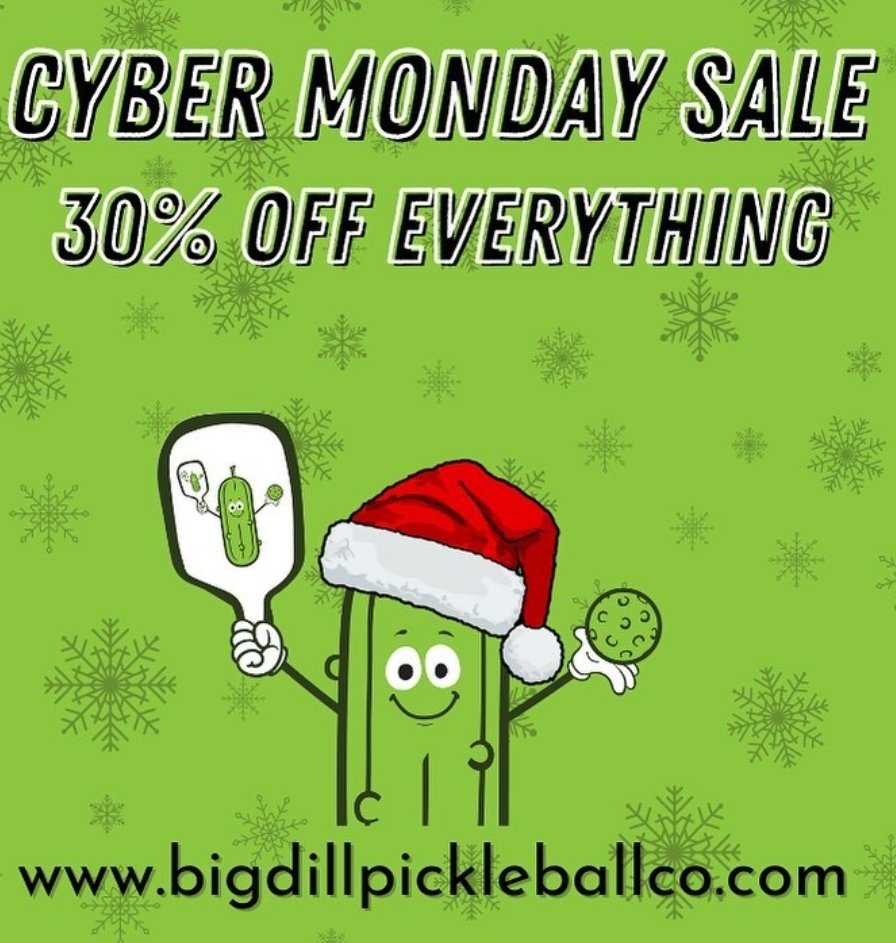 One last day to enjoy 30% off everything #pickleball on bigdillpickleballco.com! Shop paddles, pickleball sets, covers, and balls - for gifts or for yourself! #CyberMonday #pickleballers #pickleballislife #pickleballrocks
#pickleballaddict  #pickleballaddiction #pickleballpaddle