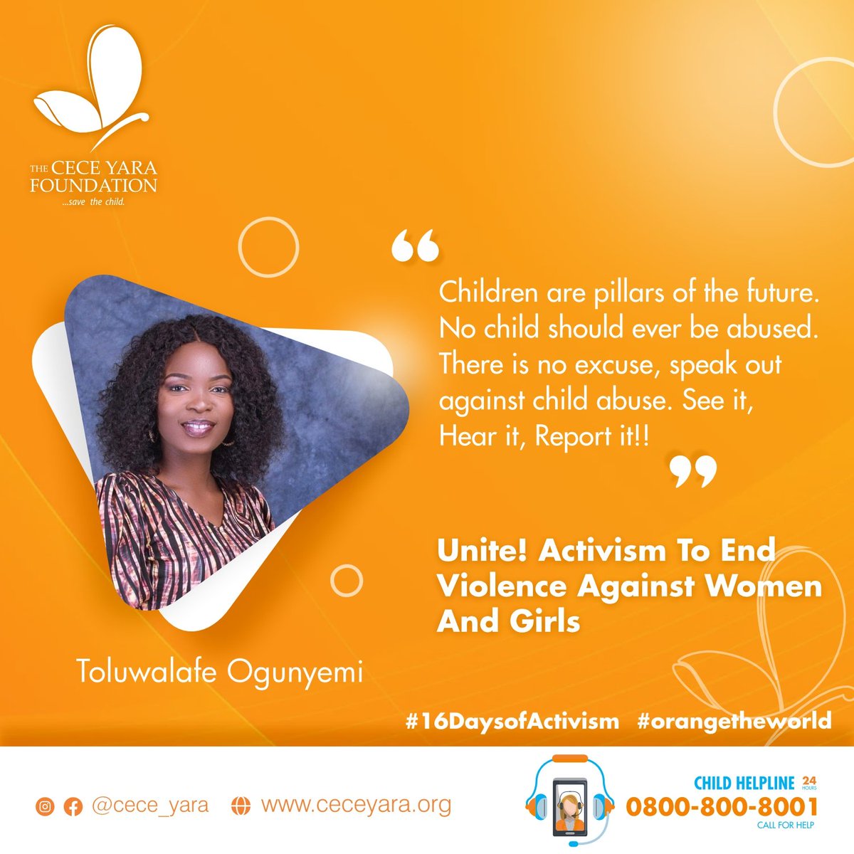 There is no excuse, speak out against child abuse. See it, Hear it, Report it!

Call us on 08008008001 to report any case of child sexual abuse. 

#16daysofactivism #orangetheworld #endchildsexualabuse #endviolenceagainstwomenandgirls #nomeansno #protectchildren #mondaymotivation