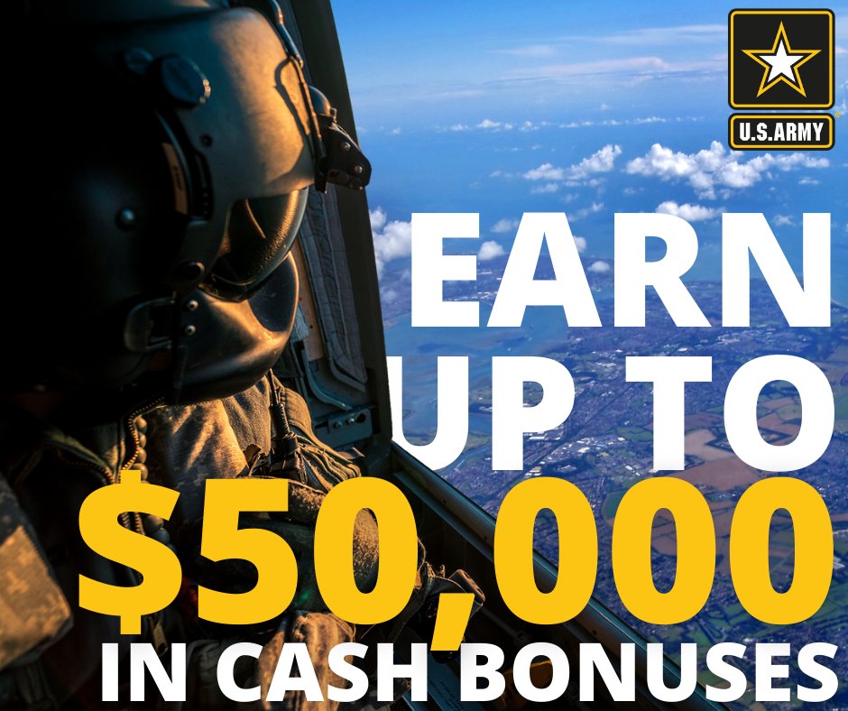 The #USARMY is currently offering Signing bonuses of up to $50,000 💰 . 
Don't miss your chance to get the career you want with a little extract cash. 

To learn more about the $50K bonus 🤑 💰 🤑 
Text “BNT6” To 462-769 (Go Army) or Click the link below
goarmy.com/info.html?iom=…
