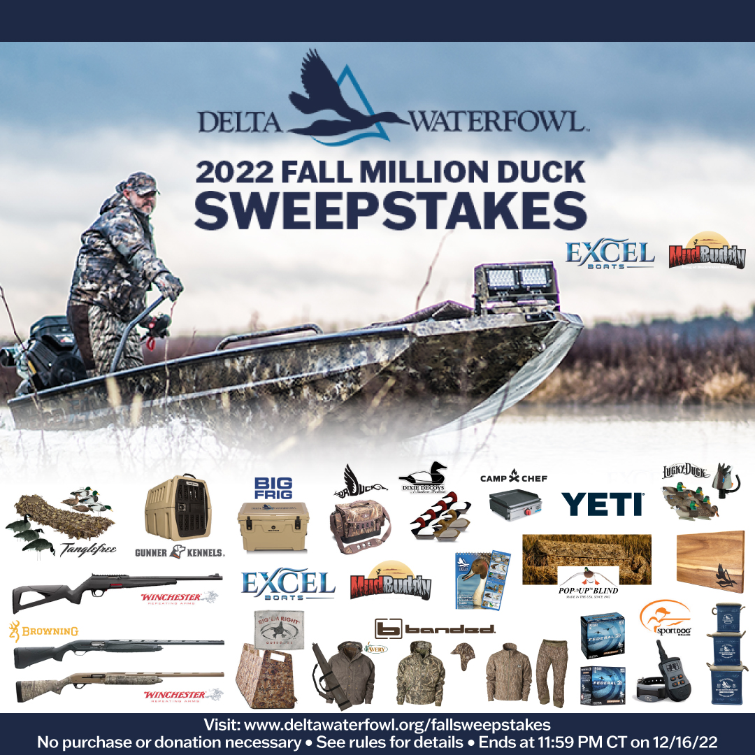 DeltaWaterfowl's tweet photo. There are only a few more days to enter the 2022 Fall #MillionDucks Sweepstakes. Visit https://t.co/lo6ZiZ3N0P
@SportDOGBrand @TFh20fowl @Gunner_Kennels #mudbuddymotors #ExcelBoats #POPupBlinds @bigfrigoutdoors @camp_chef @DixieDecoys @drduckco @RigEmRight @YETICoolers https://t.co/pAbKnrxkLH