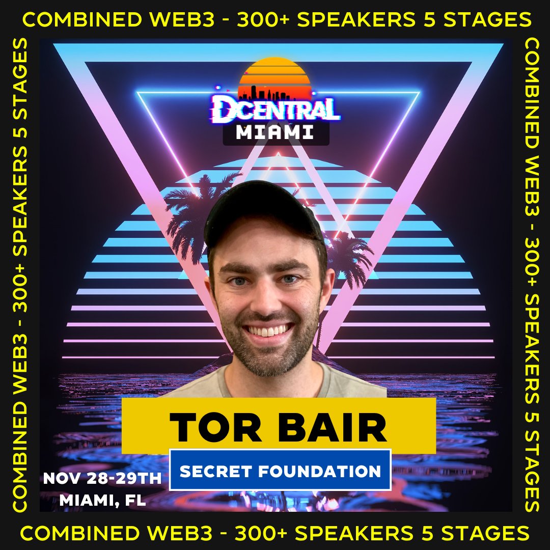 SecretNetwork's tweet photo. Secret Network is @DCentralCon Miami 🌅

We're only two hours in, but the Secret booth is already jumping. Be sure to come say hello, grab a Privacy hat, and catch @TorBair on stage today at 2:30, and tomorrow at 4:10! 

Have a great DCentral, all!

$SCRT #DCentralSCRT https://t.co/LxQpAF4QeV