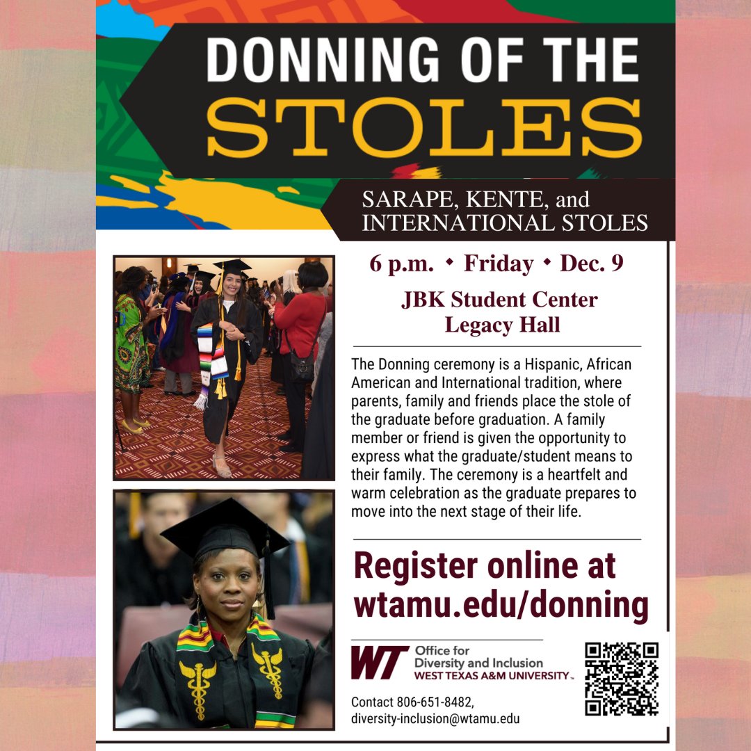 WT_OEC's tweet photo. It is not too late to register for Donning of the Stoles! share a sentimental moment with your friends and family to celebrate the completion of your college journey! The last day to register is Friday, December 2nd at 3 PM. #GoBuffs #WeAreOne  #WTAMU #TheWestTexasWay https://t.co/byXkFZeTGN
