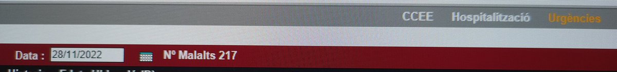 28/11/2022
🔴217‼️‼️‼️ pacients a Urgències de l'Hospital del Mar. 121 pacients per sobre de la seva capàcitat. 4 ambulàncies retingudes, ja que no queden camilles per deixar als pacients
48 superen les 24 hores 
Qui més temps porta, supera les 170 hores‼️‼️
Fins quan? <a href="/salutcat/">Salut</a>