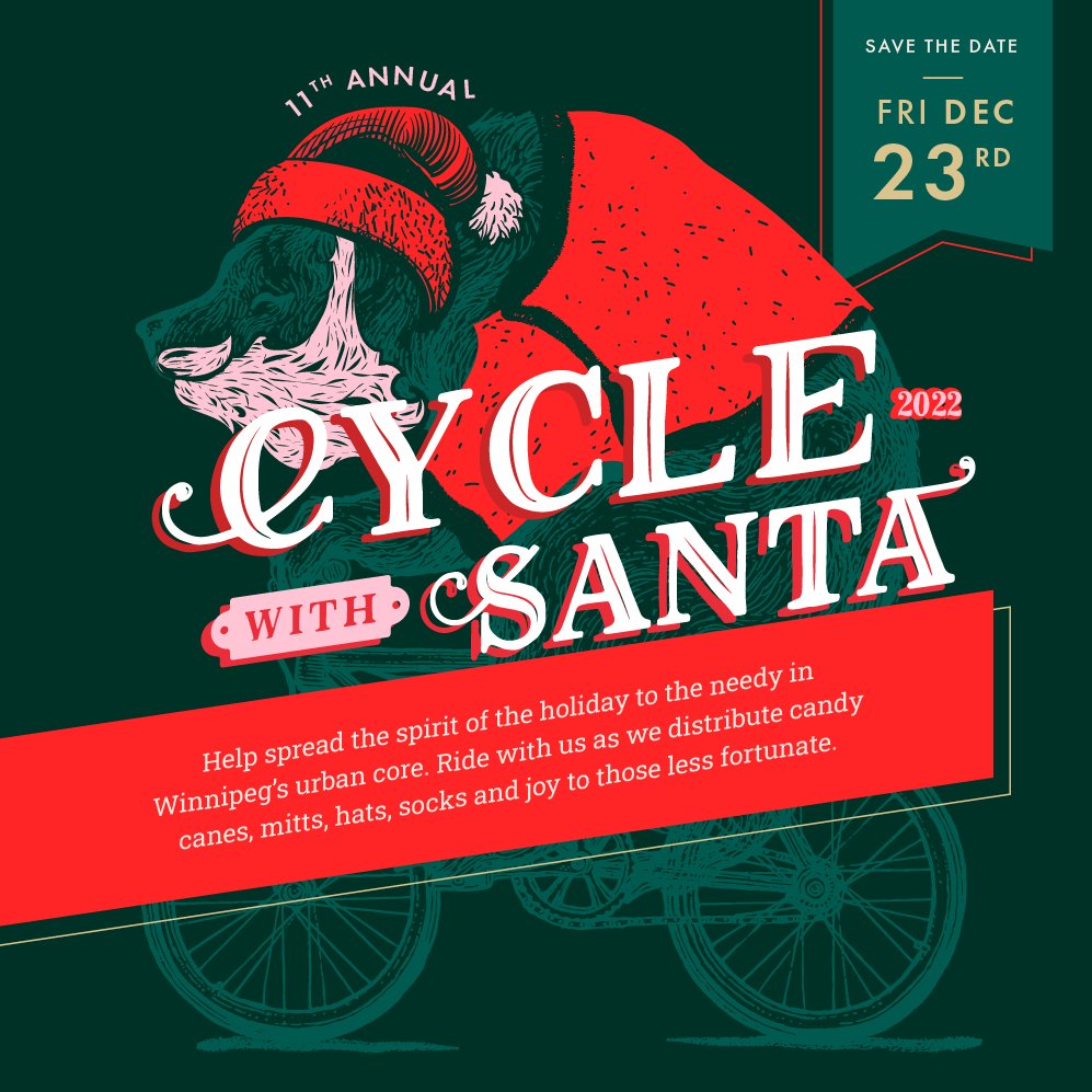 RaYWinnipeg's tweet photo. Our cyclist friends Brothers of the Fork are taking part in the 11th annual Cycle with Santa! What is that? So, 24 reindeer and one Santa jump on their bikes and ride around the mission district, handing out a little bit of holiday cheer! https://t.co/Gr3Bp7PTEy
