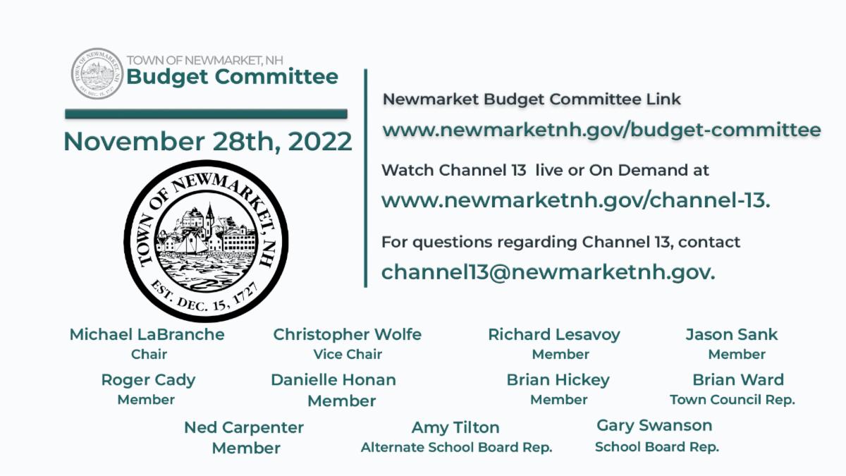 #CheckOut the #November28th2022 #NewmarketNH #BudgetCommittee #Meeting on #Channel13 or #stream #ondemand at youtube.com/@NewmarketChan… or bit.ly/NewmarketCh13 and on #TownofNewmarket #Comcast Channel 13 #tonight at 6:30PM