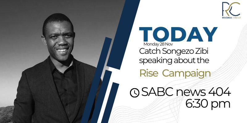 rivonia_circle's tweet photo. In 10 minutes tune in to catch @SongezoZibi on @SABCNews on @DStv channel 404 at 18:30 pm to learn more about the Rise Campaign.

#SAmustRise  
#MobilisingPeoplesPower https://t.co/tZOEJ65CO3