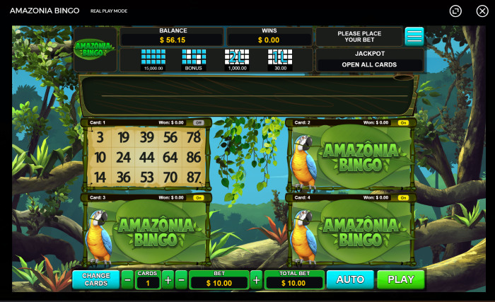 NewFreeSlotGame's tweet photo. AMAZONIA BINGO $4,780 to $31,780 Jackpot Today @ https://t.co/uZjHAaxSxb 1 @ 2 line, bonus and cover all games: Bet $.10 to $10 per card, 1 to 4 cards, #Bingo #OnlineBingo #Jackpot  #BingoJackpot #Bingos #Fun #Casinos #Games #BingoGame #USAbingo #Gambling #Happy https://t.co/qQuUMMJYbj