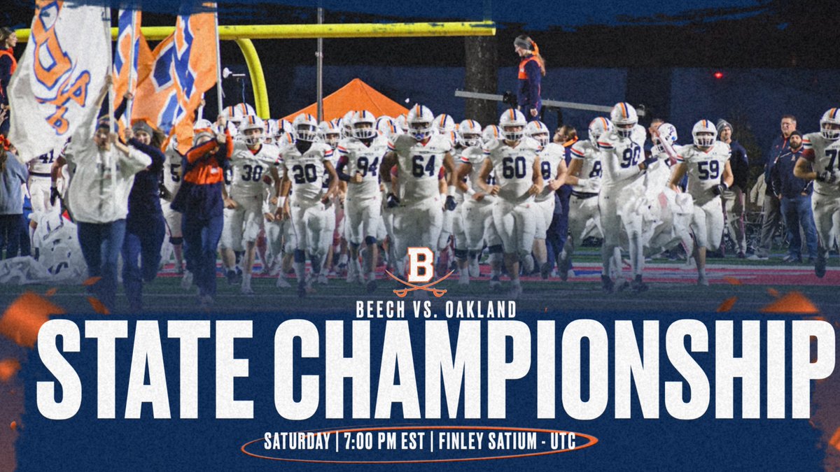 🏝️STATE CHAMPIONSHIP🏝️
🆚 - Oakland Patriots
📍 - Finley Stadium / Chattanooga, TN
🗓️ - Saturday, Dec. 3rd
⏰ - 7:00 PM EST
📺 - <a href="/MyTV30_Sports/">@MyTV30_Sports</a> 
📻 - whinradio.com/beech-football
🎟️ - gofan.co/app/events/767…

#DrawYourSwords⚔️