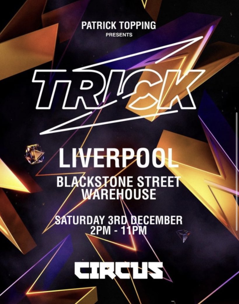 Selling x4 tickets for ‘Patrick topping presents trick’ at Liverpool this Saturday, £36 each open to offers if sold together. #trick #tickets #ticketsforsale #Liverpool #whp #whptickets