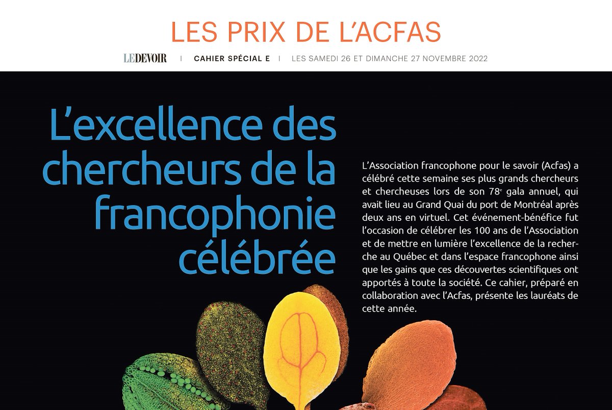 Toujours un plaisir de pouvoir compter sur <a href="/LeDevoir/">Le Devoir</a> pour ce cahier spécial annuel sur les prix Acfas. C'est à lire👉 lnkd.in/g4cuJbGG