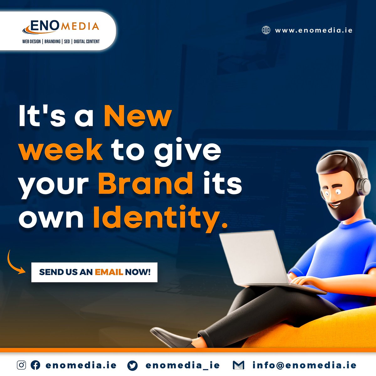 enomedia_ie's tweet photo. It's the beginning of a new week!!! 
The right time to make these choices. The right time to give your Brand its own unique Identity

Want to find out more about how we can help? 
For more details, click on the link in our bio.

#newwebsite #website #marketingdigital #seo #brand https://t.co/du8IRo73Xm