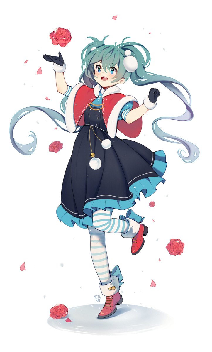 hatsune miku 1girl solo twintails gloves long hair flower dress  illustration images