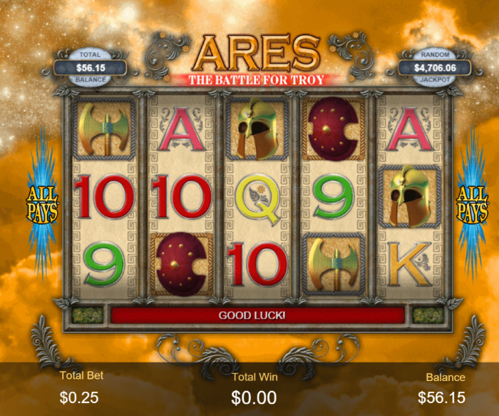 NewFreeSlotGame's tweet photo. Ares: The Battle for Troy &amp; Random Jackpot $4K @ https://t.co/MqX9Fewb1l REAL MONEY #Ares #BattleforTroy #Slot #SlotJackpot #Jackpot #Fun #Casino #OnlineCasino #CasinoGames ##Win  #Bet #USACasino #Gambling #FreePlay #Games #Slots #Gamble #Winnig #Betting https://t.co/I2o9gqDb9p