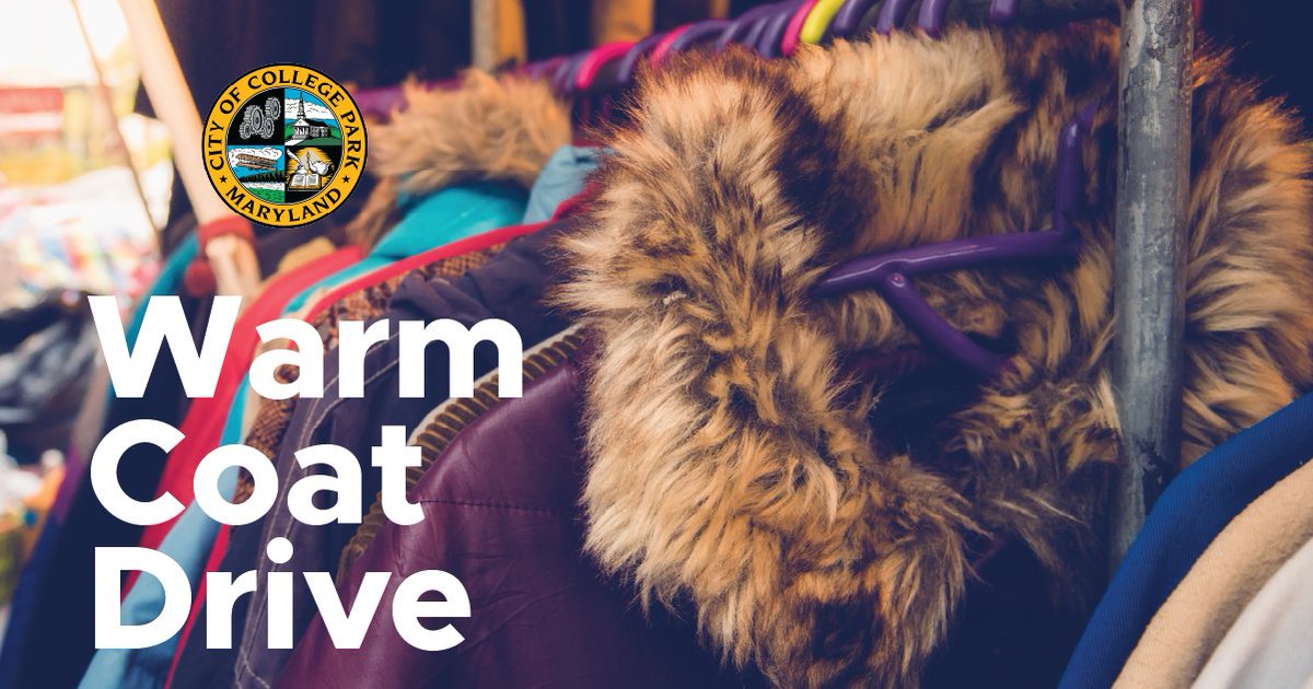 City of #CollegePark is hosting a #CoatDrive through Dec.6. #Donate new/like-new coats &amp; cold-weather items. Children's coats, hats, &amp; gloves ages 4-11 are in need. Donations can be placed into designated collection boxes. To find locations, visit: collegeparkmd.gov/coatdrive