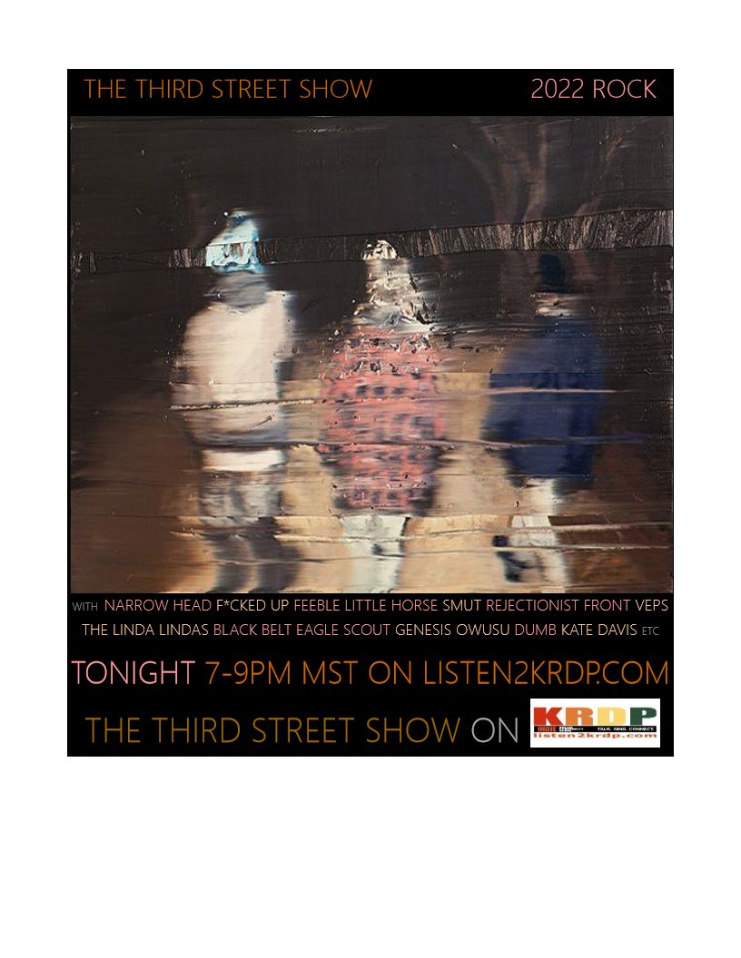 The Third Street Show (@third_show) on Twitter photo New show tonight with <a href="/Fenixdionmusic/">Fénixdion</a> <a href="/bloodsband/">Bloods</a> <a href="/thelindalindas/">The Linda Lindas</a> <a href="/Vepsofficial/">Veps</a> <a href="/genesisowusu/">genesis owusu</a> <a href="/LUnifier/">Lord Sonny the Unifier</a> <a href="/katyekellyeand1/">Katye Kellye and The Interruption 🎶Ⓜ️</a> <a href="/hlagband/">Hit Like a Girl</a> <a href="/NARROW_HEAD/">NARROW HEAD</a> <a href="/blackbelteagles/">blackbelteaglescout</a> <a href="/housesofheaven/">Houses of Heaven</a> & more #indierock #postpunk #noisepop #psychrock #shoegaze etc on listen2krdp.com #krdpindie New show tonight with <a href="/Fenixdionmusic/">Fénixdion</a> <a href="/bloodsband/">Bloods</a> <a href="/thelindalindas/">The Linda Lindas</a> <a href="/Vepsofficial/">Veps</a> <a href="/genesisowusu/">genesis owusu</a> <a href="/LUnifier/">Lord Sonny the Unifier</a> <a href="/katyekellyeand1/">Katye Kellye and The Interruption 🎶Ⓜ️</a> <a href="/hlagband/">Hit Like a Girl</a> <a href="/NARROW_HEAD/">NARROW HEAD</a> <a href="/blackbelteagles/">blackbelteaglescout</a> <a href="/housesofheaven/">Houses of Heaven</a> & more #indierock #postpunk #noisepop #psychrock #shoegaze etc on listen2krdp.com #krdpindie
