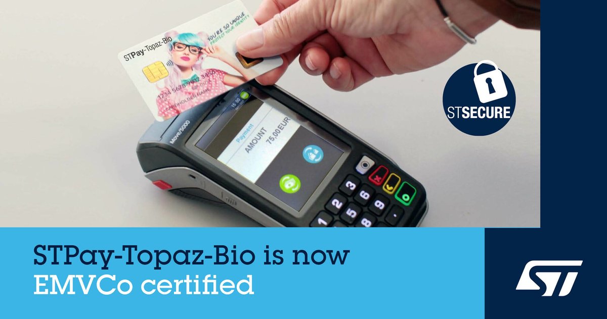 ST_World's tweet photo. #EMVCo certification of #STPay biometric payment platform confirms security and interoperability with different payment systems https://t.co/moltbcxQI7 @TRUSTECH_Event https://t.co/PnpNbGPrNu