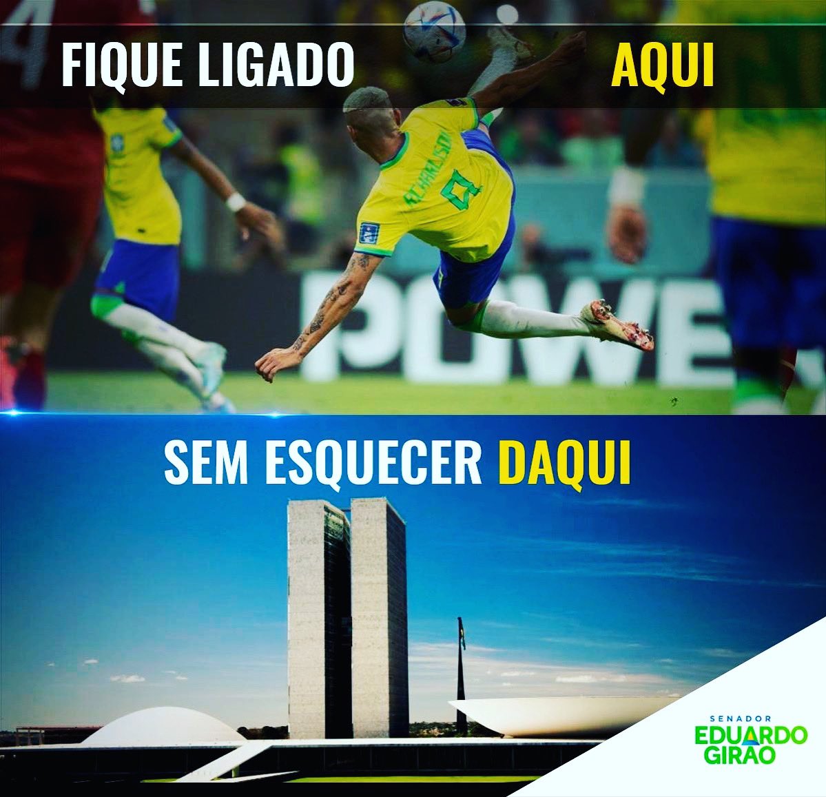 EduGiraoOficial's tweet photo. VC ESTÁ ESCALADO TBÉM!Segue a Copa mas nossa torcida é p Verdade e Justiça no Brasil.Sinta-se convidado p vir ao @SenadoFederal depois de amanhã ás 09:30 hs p sessão pública histórica s/pleito-2022.Transmissão ao vivo p internet!AGENDE-SE:É UM OLHO NO CATAR E OUTRO CÁ...Paz &amp; Bem https://t.co/ZAP9eitOOW