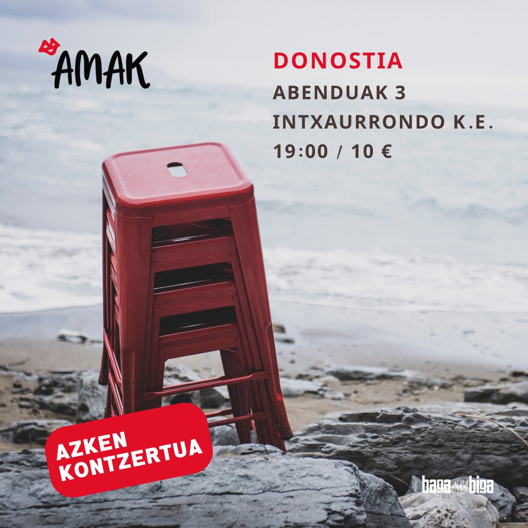 AMAKtaldea's tweet photo. Dena hasi eta bukatzen den bezala, gure bira hau larunbatean bukatuko da.

Azkena, orduan? Bai, oraingoz bai!
Non: #Donostia (Intxaurrondo K.E.)
Noiz: Abenduak 3. 19:00
Sarrerak: https://t.co/GyJbyjypuo @donostiakultura

Zatoz, berezia izango da! 💋💋💋💋

@BagaBigaeus #amak https://t.co/J36V1o5iK4