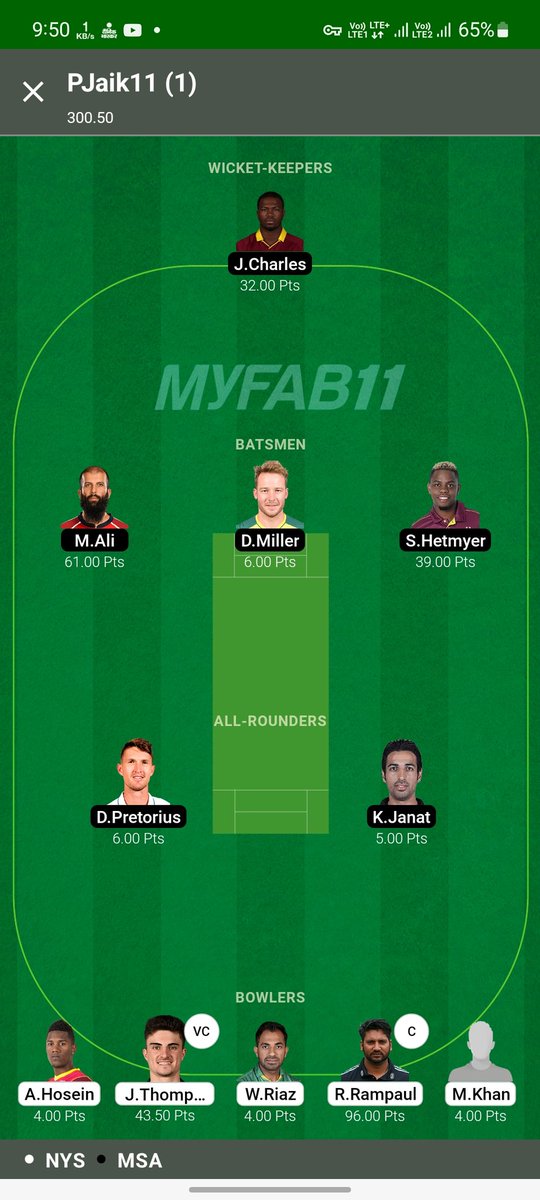 PrashantJaik's tweet photo. @MyFab11Official @CricInformer @cric11forecast 
#Dubai T10 NYS vs MSA
I did not understand the point system of 2nd inning contest of T10 match in Myfab11. Please explain me.
When Ravi Rampaul bowled two wickets, where did the bonus point go?
My User ID PJaik11 https://t.co/YoIWuUhLsG
