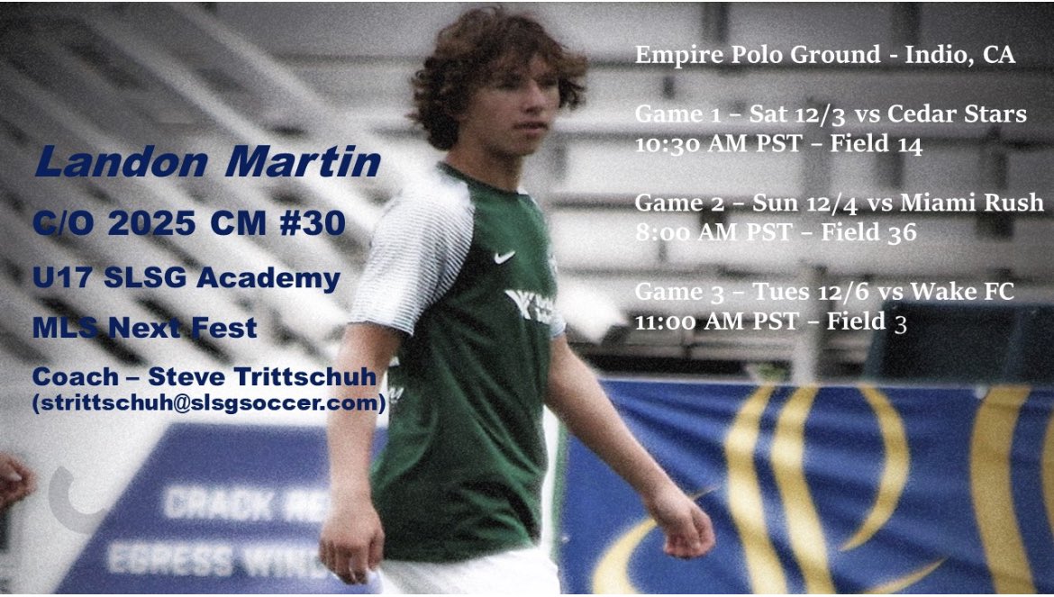 Excited for MLS Next Fest this weekend in California! @SLSGsoccer <a href="/SLSGAcademy/">Saint Louis Scott Gallagher MLSNext Academy</a> <a href="/MLSNEXT/">MLS NEXT</a> <a href="/ImCollegeSoccer/">College Soccer Truth ™</a> <a href="/ianoheno11/">Ian Henry</a> <a href="/TopDrawerSoccer/">TopDrawerSoccer</a> @SoccerMomInt <a href="/PrepSoccer/">Prep Soccer ⚽️</a>