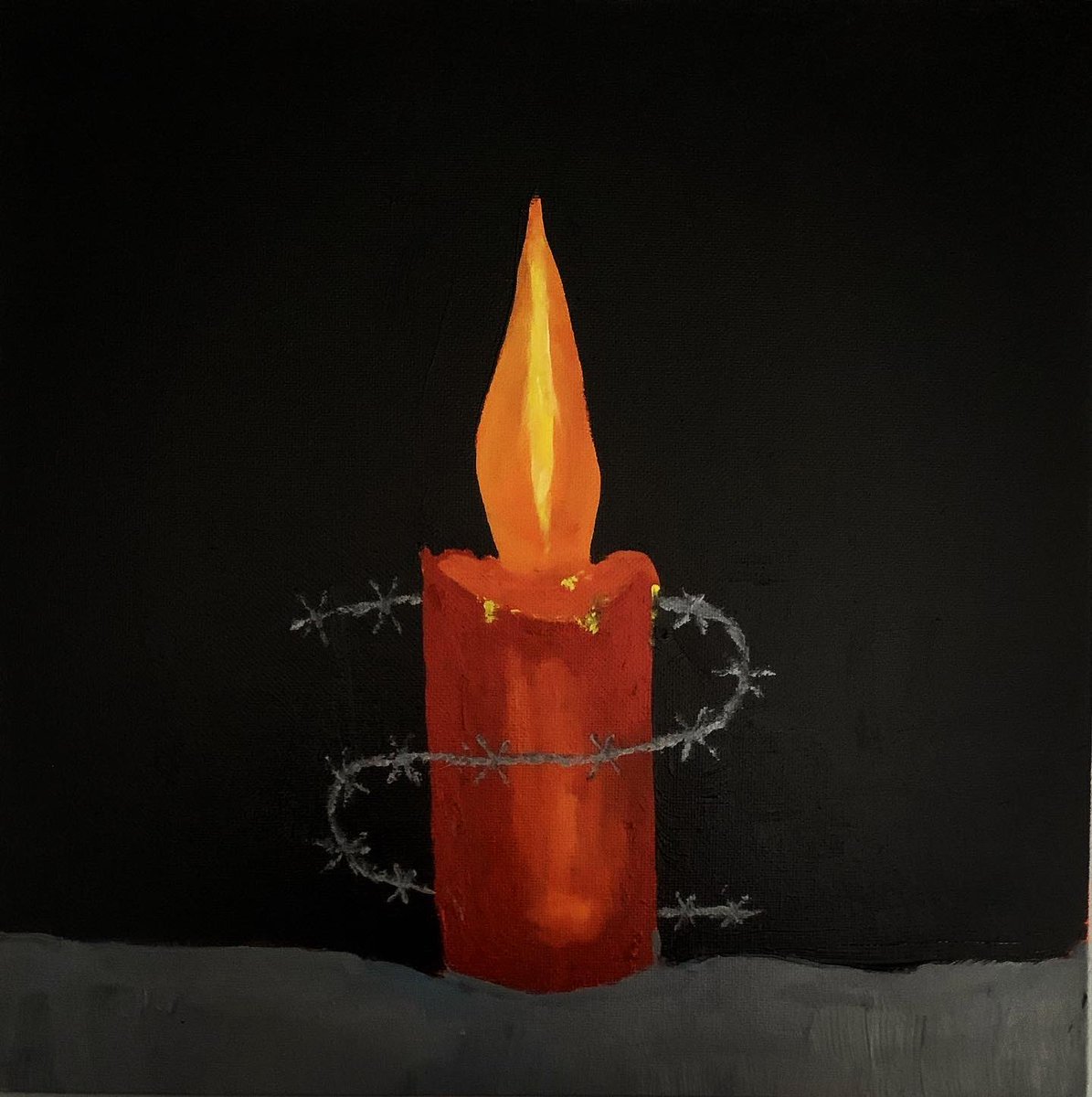 The Amnesty Candle. Oil painting on 12x12 canvas.  #bettertolightacandleofhope #write4rights #writeforrights #HumanRights @aisaskfws @AmnestyNow @amnesty amnesty.ca/writeathon/