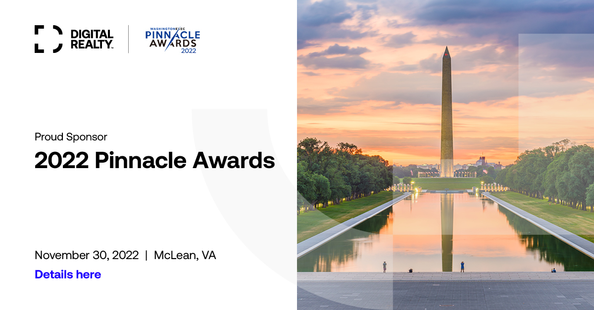 digitalrealty's tweet image. Digital Realty is excited to sponsor the 2022 Pinnacle Awards Gala hosted by @washingtonexec.

We look forward to recognizing and celebrating industry leaders on November 30 in McLean, VA.

#datagravity #connecteddatacommunities #PlatformDIGITAL