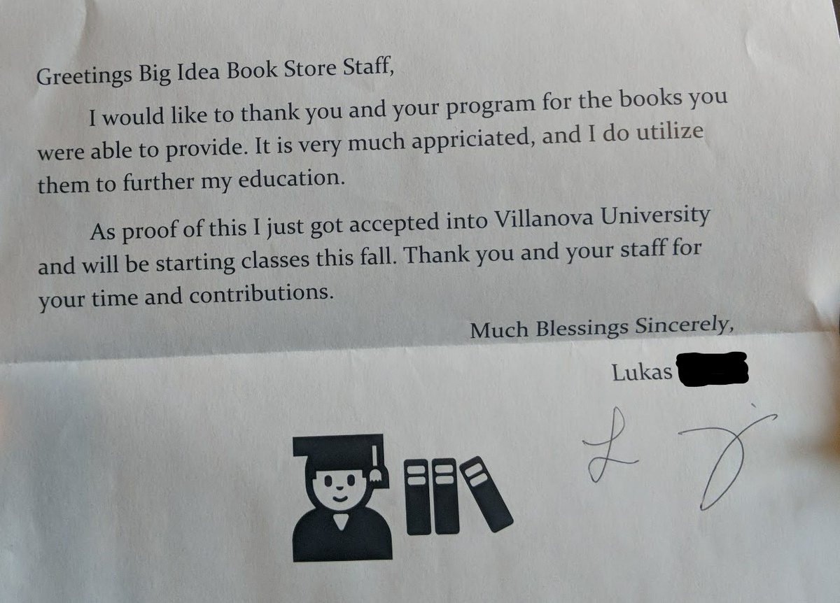 We're so proud of Lukas who is going to be taking classes through Villanova this fall at SCI Phoenix! Books can change lives! #higheredinprison