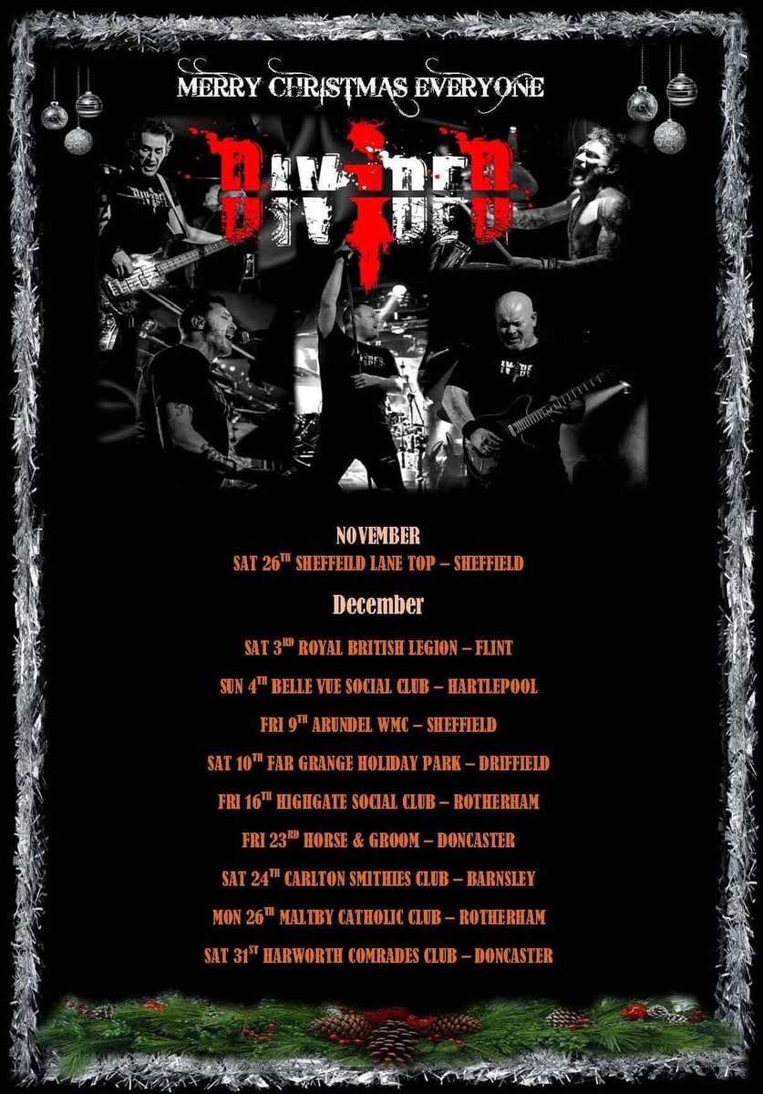 dividedbanduk's tweet photo. See you on the road in Dec! 
🤘🤘🤘🤘🤘
#december #gigguide #christmas2022 https://t.co/uZKCTRVOn6