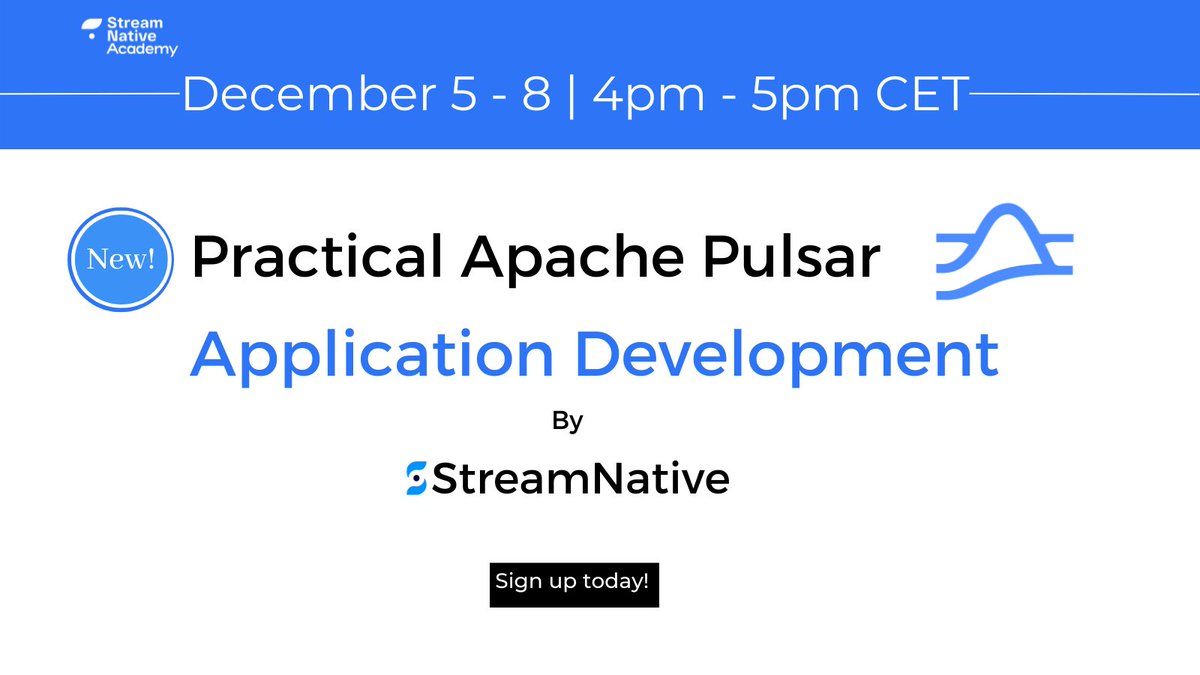 streamnativeio's tweet photo. Next week: Join our new application development course for #ApachePulsar, with self-paced exercises and office hours! 📅  Dec. 5-8. Learn from Pulsar experts like @DavidKjerrumga1. Space is limited - save your spot: https://t.co/UOD3fZIwXA
#dataarchitects #datascientists https://t.co/eek1dd0dsz