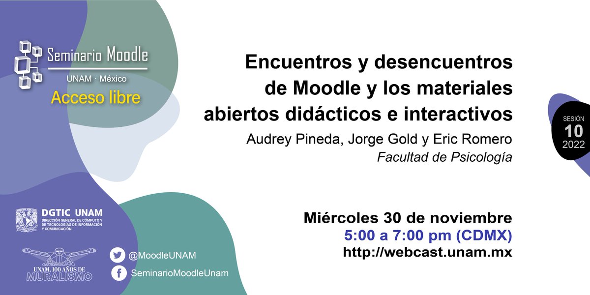 UNAMdigital's tweet photo. En la siguiente sesión del #SeminarioMoodle conoceremos un poco más de algunos recursos para reforzar y autoevaluar el aprendizaje en la plataforma Moodle ¡Los esperamos!
#WebcastUNAM
https://t.co/3YsLsH2aiY https://t.co/8zCLGCQHJH